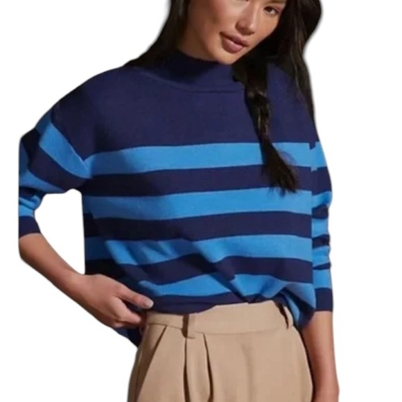 Anthropologie Sweaters - Anthropologie Maeve Carys Blue Striped Mockneck
